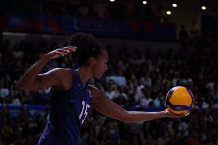 ANKARA, TURKIYE - JULY 13, 2022: Washington Haleigh serves during United States vs Serbia VNL Quarter Final match in Ankara Arenaのeditorial素材