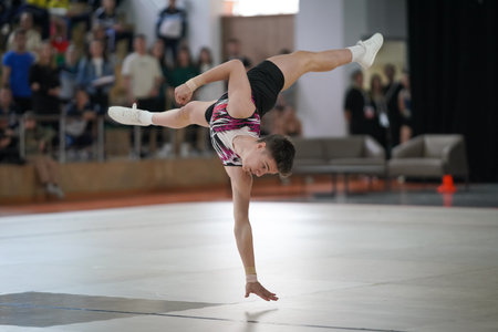 ISTANBUL, TURKIYE - APRIL 01, 2023: Undefined athlete performs during Aerobic Gymnastics Turkish Championshipsのeditorial素材