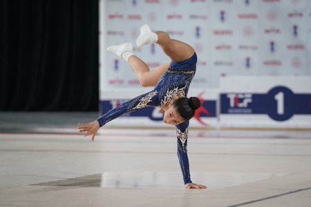 ISTANBUL, TURKIYE - APRIL 01, 2023: Undefined athlete performs during Aerobic Gymnastics Turkish Championshipsのeditorial素材