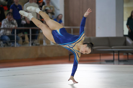 ISTANBUL, TURKIYE - APRIL 01, 2023: Undefined athlete performs during Aerobic Gymnastics Turkish Championshipsのeditorial素材