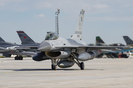 KONYA, TURKIYE - JUNE 30, 2022: Pakistan Air Force General Dynamics F-16AM Fighting Falcon (5G-15) taxiing in Konya Airport during Anatolian Eagle Air Force Exerciseのeditorial素材