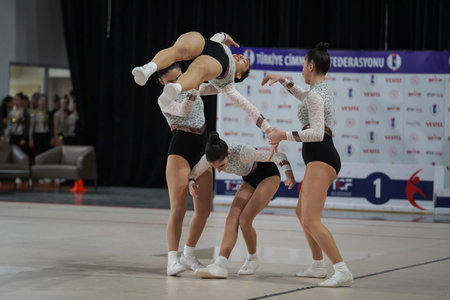 ISTANBUL, TURKIYE - APRIL 01, 2023: Undefined athletes perform during Aerobic Gymnastics Turkish Championshipsのeditorial素材