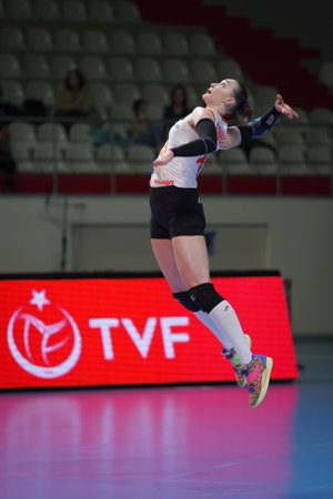ISTANBUL, TURKIYE - MARCH 23, 2023: Irina Voronkova in action during Eczacibasi Dynavit vs DevelopRes Rzeszow CEV Champions League Volley match in Burhan Felek Sport Hallのeditorial素材