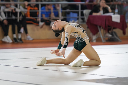 ISTANBUL, TURKIYE - APRIL 01, 2023: Undefined athlete performs during Aerobic Gymnastics Turkish Championshipsのeditorial素材
