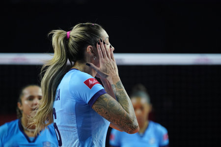 ANTALYA, TURKIYE - DECEMBER 17, 2022: Thaisa Menezes in Imoco Volley Conegliano vs Gerdau Minas FIVB Volleyball Womens Club World Championship match in Antalya Sport Hallのeditorial素材