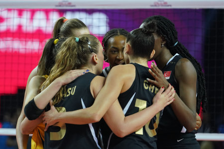 ANTALYA, TURKIYE - DECEMBER 17, 2022: Vakifbank players celebrating score point during Eczacibasi Dynavit FIVB Volleyball Womens Club World Championship match in Antalya Sport Hallのeditorial素材