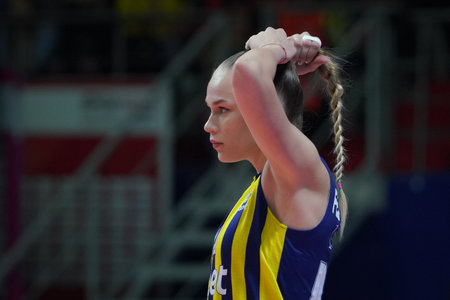 ISTANBUL, TURKIYE - MARCH 16, 2023: Arina Fedorovtseva in Fenerbahce Opet vs Imoco Volley Conegliano CEV Champions League Volley match in Burhan Felek Sport Hallのeditorial素材