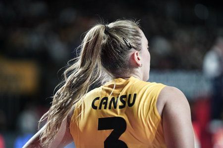 ISTANBUL, TURKIYE - MARCH 15, 2023: Cansu Ozbay in Vakifbank vs Vero Volley Milano CEV Champions League Volley match in Vakifbank Sport Hallのeditorial素材