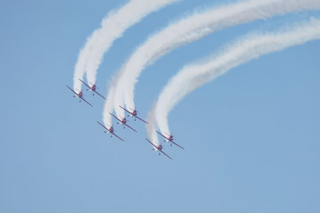ISTANBUL, TURKIYE - MAY 01, 2023: Moroccan Marche Verte - Green March aerobatic demonstration team display in Istanbul Ataturk Airport during Teknofest Istanbulのeditorial素材
