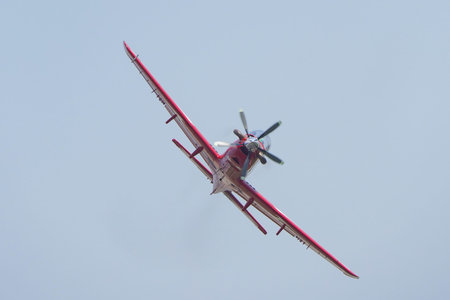 ISTANBUL, TURKIYE - APRIL 30, 2023: Turkish Aerospace Industries TAI TUSAS Hurkus display in...