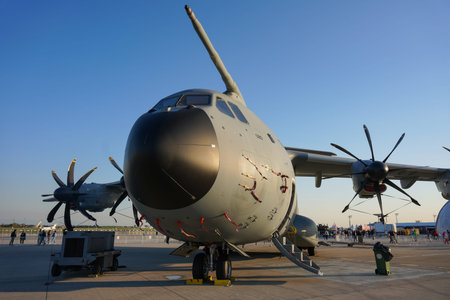 ISTANBUL, TURKIYE - MAY 01, 2023: Turkish Air Force Airbus A400M (080) display in Istanbul Ataturk...