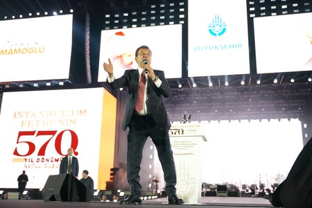 ISTANBUL, TURKIYE - MAY 29, 2023: Istanbul Mayor Ekrem Imamoglu in celebrations of anniversary of Istanbuls conquestのeditorial素材