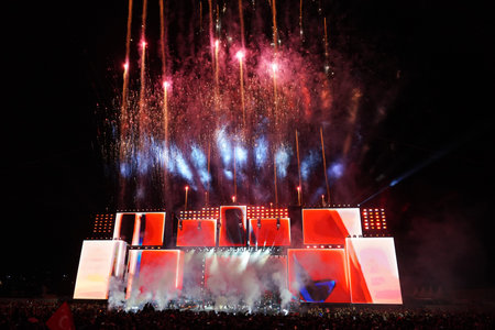 ISTANBUL, TURKIYE - MAY 29, 2023: Stage in celebrations of anniversary of Istanbuls conquest
