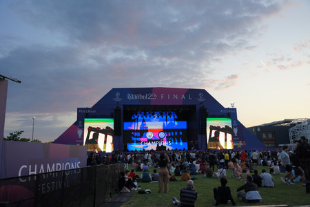 ISTANBUL, TURKIYE - JUNE 09, 2023: Stage in Champions League Final Festival areaのeditorial素材