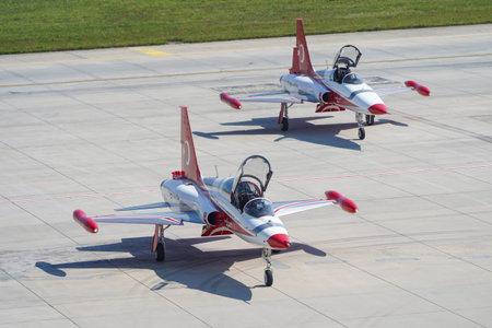 ISTANBUL, TURKIYE - APRIL 30, 2023: Turkish Stars, Turkish Air Force aerobatic demonstration team...