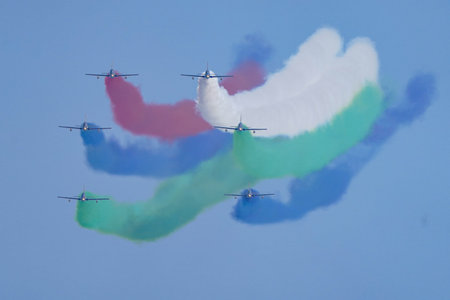 ISTANBUL, TURKIYE - APRIL 30, 2023: Fursan Al Emarat, United Arab Emirates Air Force aerobatic...