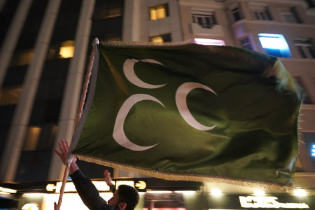 ISTANBUL, TURKIYE - MAY 28, 2023: Recep Tayyip Erdogan supporters celebrate his election as presidentのeditorial素材