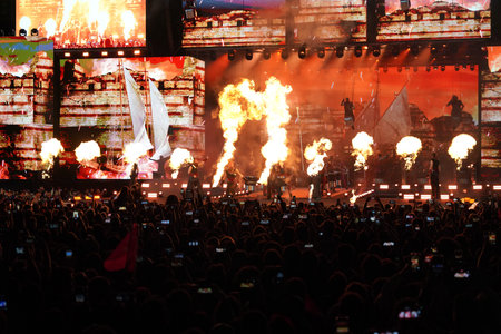 ISTANBUL, TURKIYE - MAY 29, 2023: Stage in celebrations of anniversary of Istanbuls conquest
