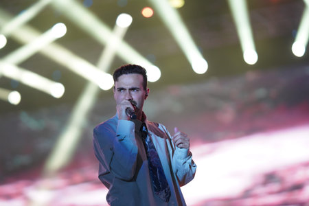 ISTANBUL, TURKIYE - MAY 23, 2023: Turkish Singer Mert Demir concert in Istanbul