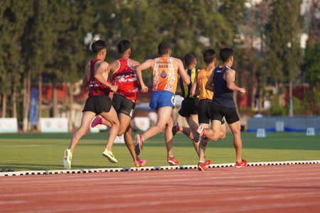 IZMIR, TURKIYE - JULY 04, 2023: Athletes running during Super League Competitions in Izmir Seha Aksoy Athletics Fieldのeditorial素材