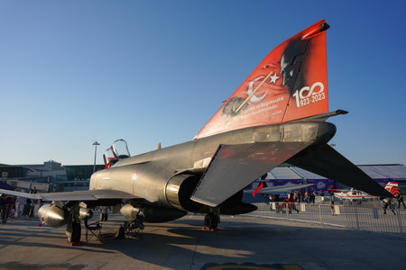 ISTANBUL, TURKIYE - MAY 01, 2023: Turkish Air Force McDonnell Douglas F-4E 2020 display in Istanbul Ataturk Airport during Teknofest Istanbulのeditorial素材