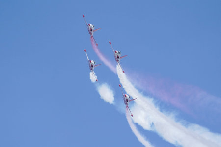ISTANBUL, TURKIYE - APRIL 30, 2023: Turkish Stars, Turkish Air Force aerobatic demonstration team...