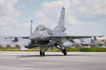 KONYA, TURKIYE - MAY 09, 2023: Turkish Air Force General Dynamics F-16C Fighting Falcon (4R-097) taxiing in Konya Airport during Anatolian Eagle Air Force Exerciseのeditorial素材
