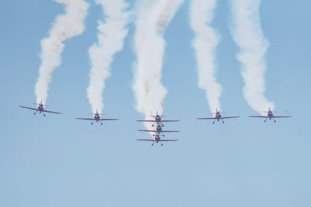 ISTANBUL, TURKIYE - MAY 01, 2023: Moroccan Marche Verte - Green March aerobatic demonstration team...