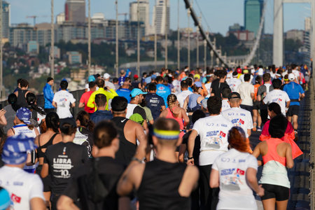 ISTANBUL, TURKIYE - NOVEMBER 05, 2023: Athletes running in 45. Istanbul marathon which includes two continents in one race.のeditorial素材