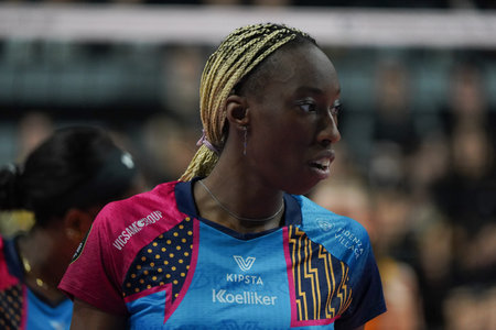 ISTANBUL, TURKIYE - NOVEMBER 29, 2023: Paola Egonu in Vakifbank vs Vero Volley Milano CEV Champions League Volley match in Vakifbank Sport Hallのeditorial素材
