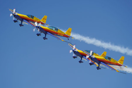 ESKISEHIR, TURKIYE - SEPTEMBER 17, 2023: Romanian Hawks Aerobatics Team displayed at Sivrihisar SHG...