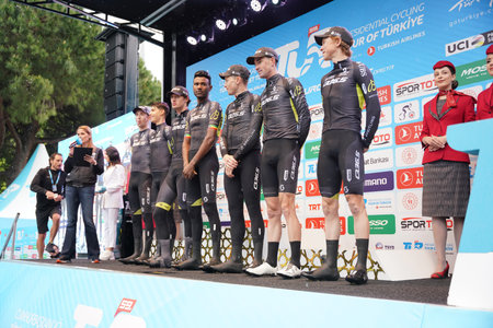 ISTANBUL, TURKIYE - APRIL 28, 2024: Cyclists in podium of Istanbul stage of Presidential Cycling...