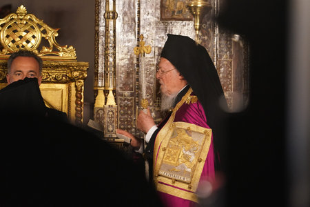 ISTANBUL, TURKIYE - MAY 04, 2024: Ecumenical Patriarch Bartholomew of Constantinople during Easter...