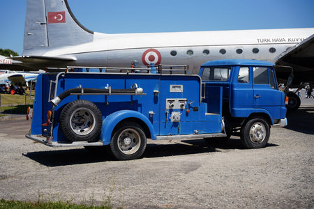 ISTANBUL, TURKIYE - JUNE 01, 2024: Old aviation fuel truck displayed at Istanbul Aviation Museum