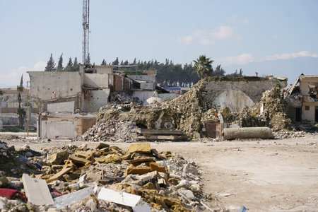 HATAY, TURKIYE - FEBRUARY 26, 2024: Damaged buildings in Hatay City after 6 February 2023 Earthquakesのeditorial素材