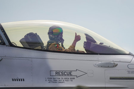 KONYA, TURKIYE - MAY 09, 2023: United Arab Emirates Air Force Lockheed Martin F-16E Desert Falcon...