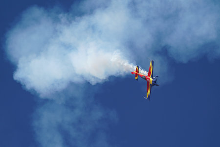ESKISEHIR, TURKIYE - SEPTEMBER 16, 2023: Romanian Hawks Aerobatics Team Extra 330SC (SC100)...