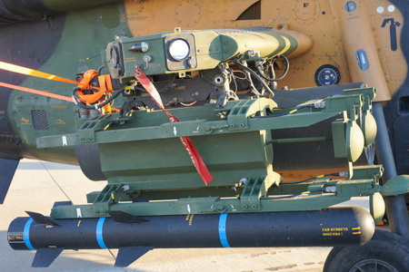 ISTANBUL, TURKIYE - MAY 01, 2023: Turkish Army TAI T-129A ATAK displayed at Istanbul Ataturk Airport...