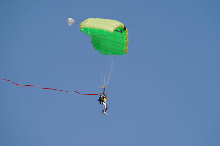 ESKISEHIR, TURKIYE - SEPTEMBER 17, 2023: Parachute Jumper displayed at Sivrihisar SHG Airshow