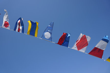 Various Maritime Signal Flags in a Shipの写真素材