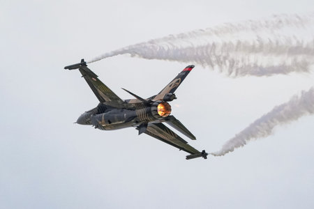 ISTANBUL, TURKIYE - APRIL 29, 2023: SOLOTURK, Turkish Air Force General Dynamics F-16C Fighting...