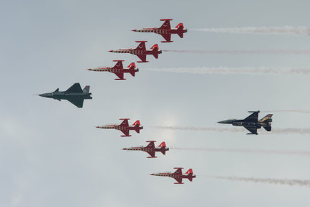 ISTANBUL, TURKIYE - MAY 01, 2023: Baykar Bayraktar Kizilelma, SOLOTURK and Turkish Stars display in...