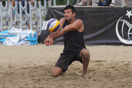 BALIKESIR, TURKIYE - JULY 08, 2023: Undefined athlete in action during Pro Beach Tour Erdek, Ocaklar Legのeditorial素材