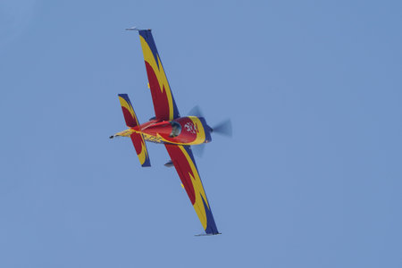 ESKISEHIR, TURKIYE - SEPTEMBER 16, 2023: Romanian Hawks Aerobatics Team Extra 330SC (SC100)...
