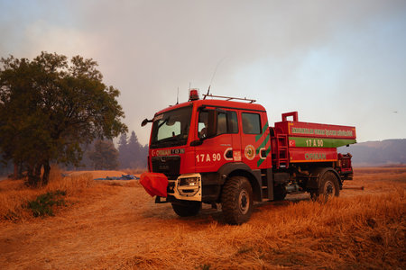 CANAKKALE, TURKIYE - JUNE 18, 2024: Firefighters extinguish forest fire in Gallipoli