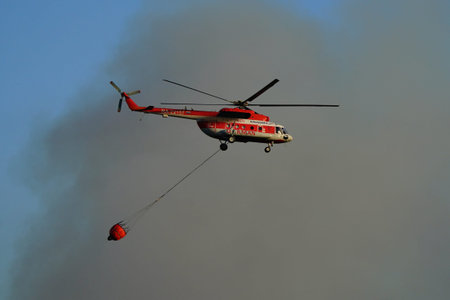 CANAKKALE, TURKIYE - JUNE 18, 2024: Yeltsovka Airlines Mil Mi-8MTV-1 Hip (97491) extinguishing...
