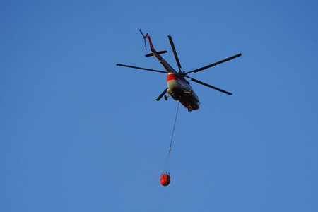 CANAKKALE, TURKIYE - JUNE 18, 2024: Yeltsovka Airlines Mil Mi-8MTV-1 Hip (97491) extinguishing...