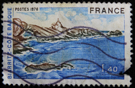 ISTANBUL, TURKEY - DECEMBER 26, 2020: French stamp shows Biarritz circa 1976のeditorial素材