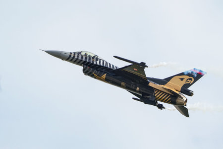 ISTANBUL, TURKIYE - APRIL 29, 2023: SOLOTURK, Turkish Air Force General Dynamics F-16C Fighting...