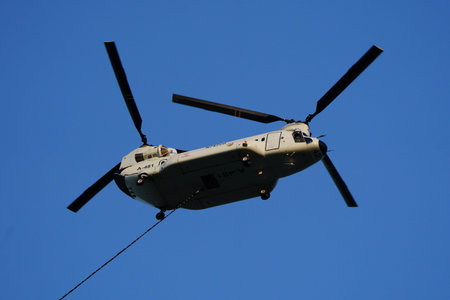 CANAKKALE, TURKIYE - JUNE 18, 2024: Columbia Helicopters Boeing Vertol 234 (MJ-023) extinguishing...